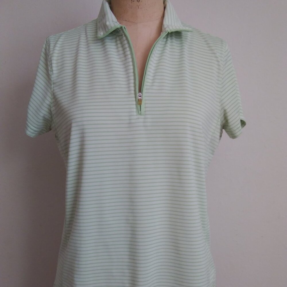 TEHAMA Women's Light Green White Striped Golf Top Size Medium